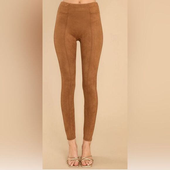 Spanx Faux Suede Leggings Rich Caramel Stretch High Rise. NWT. Large - Picture 2 of 14